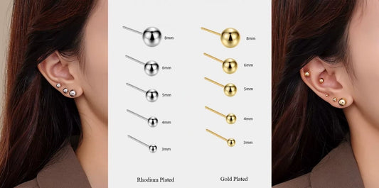 Boucles boules — Argent rhodié & Argent Gold — 3 à 10mm